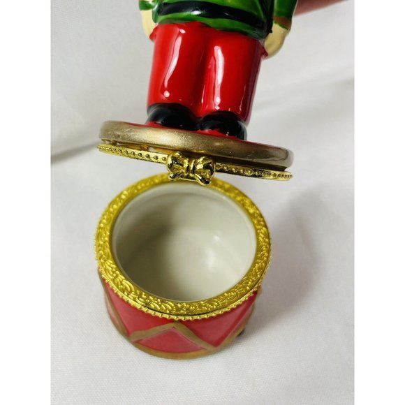Christmas Porcelain Limoge Box Toy Soldier Red Drum Hinged Trinket Box 4 1/2" - Picture 2 of 11